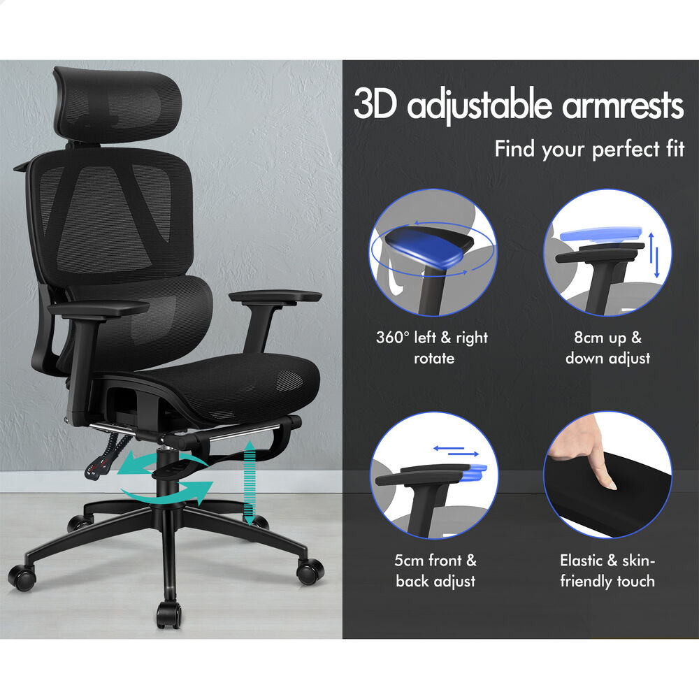 ALFORDSON Ergonomic Office Chair Mesh Seat Desk Computer Gaming All Black