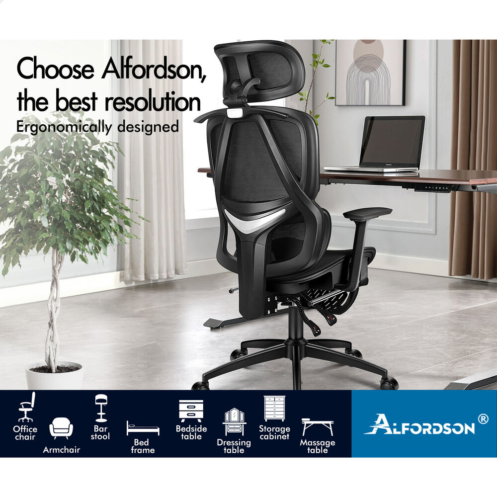 ALFORDSON Ergonomic Office Chair Mesh Seat Desk Computer Gaming All Black