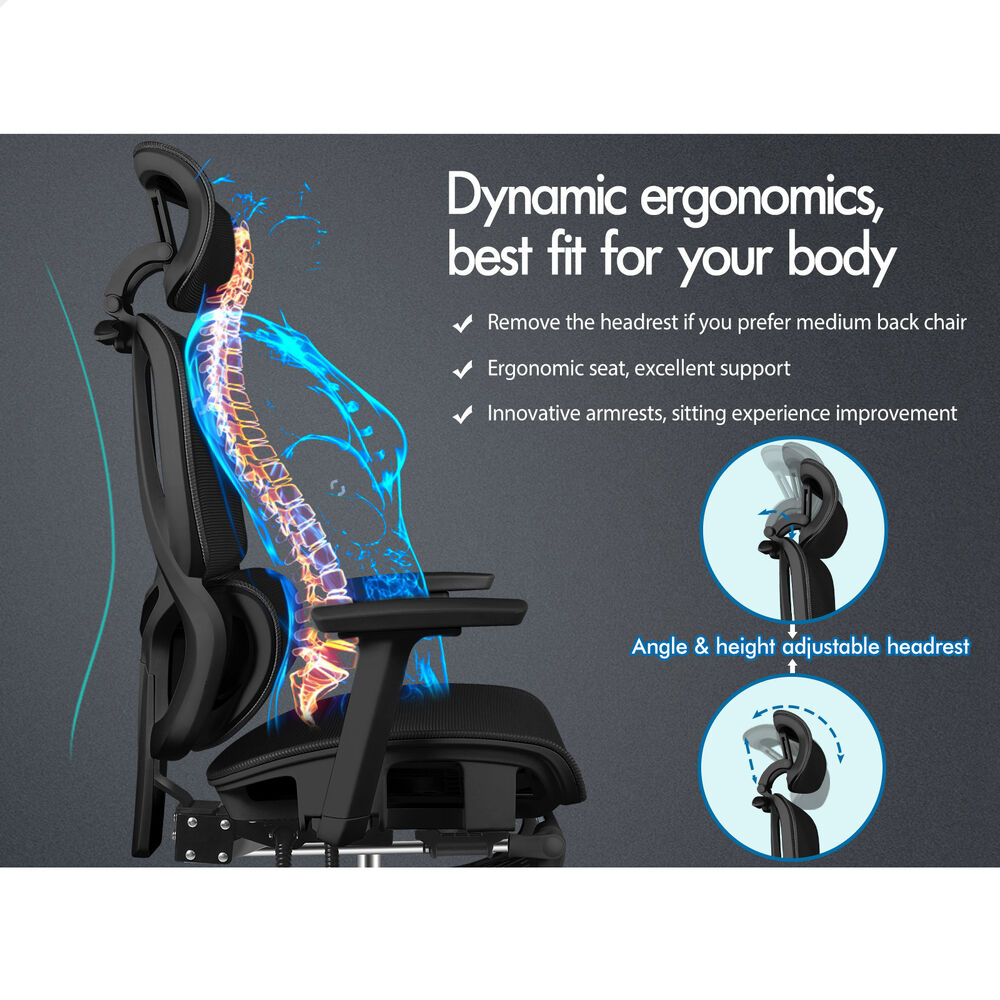 ALFORDSON Ergonomic Office Chair Mesh Seat Desk Computer Gaming All Black