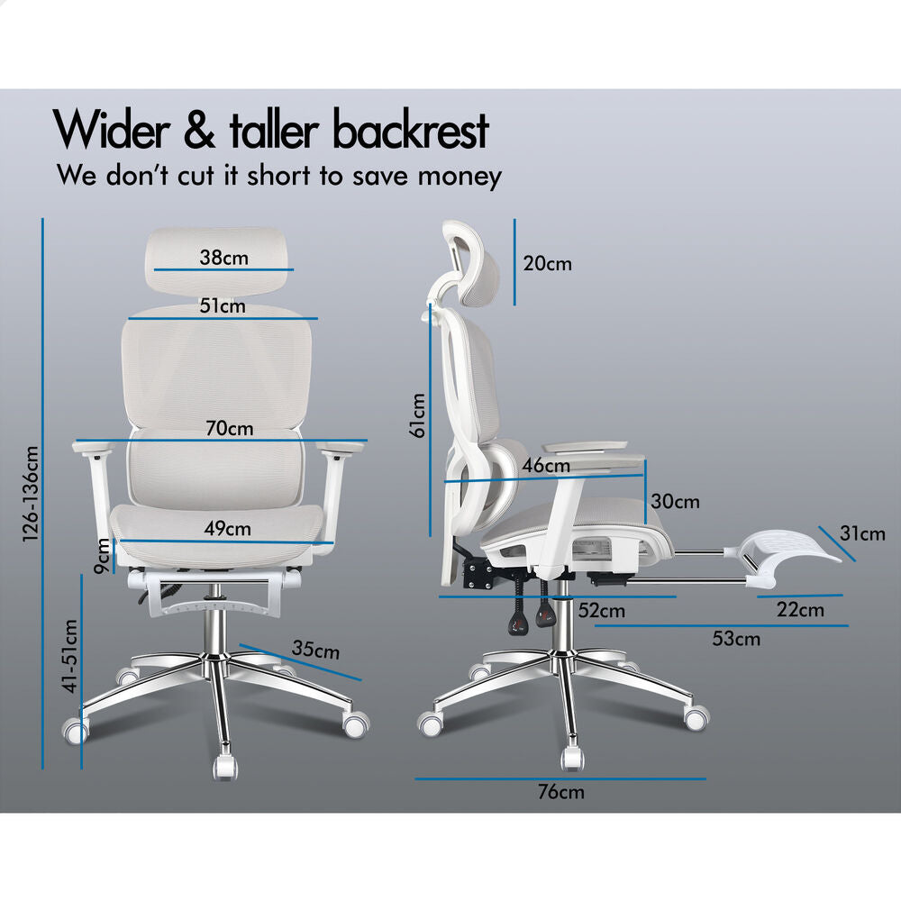 ALFORDSON Ergonomic Office Chair Mesh Seat Desk Computer Gaming White & Grey