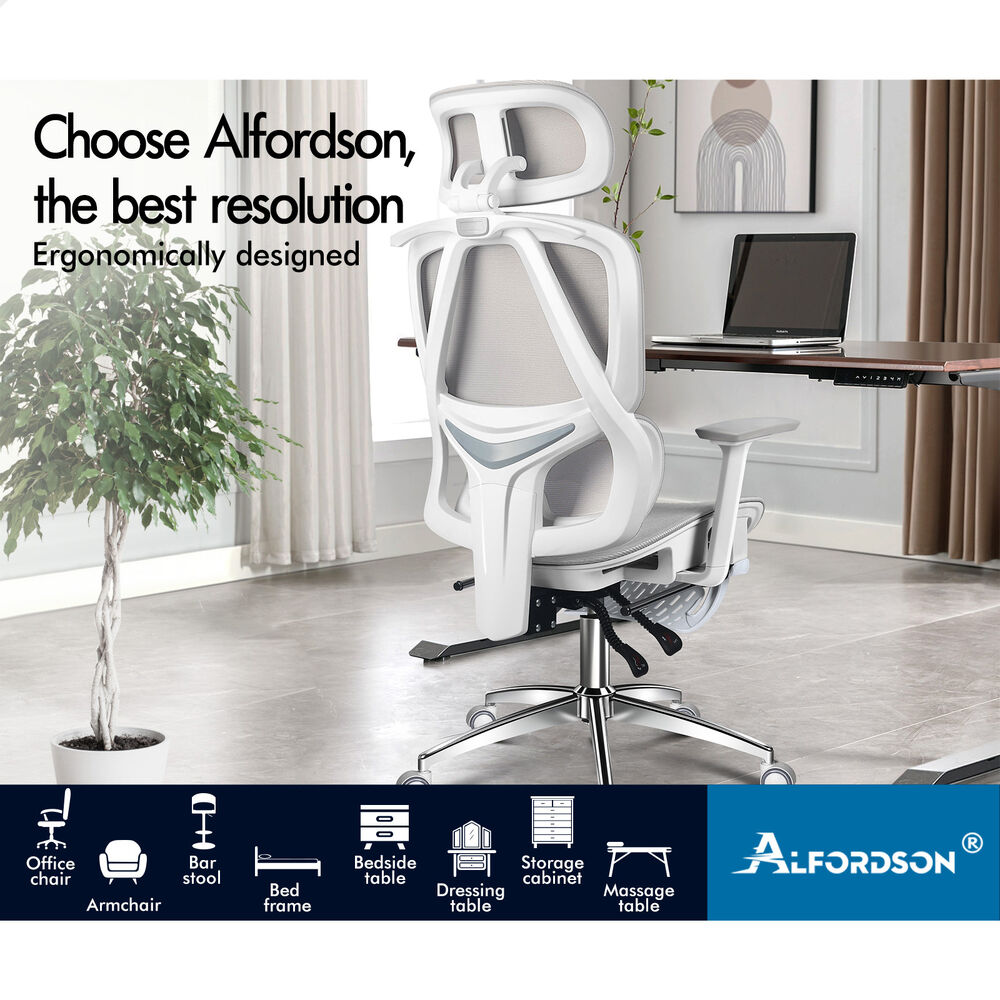 ALFORDSON Ergonomic Office Chair Mesh Seat Desk Computer Gaming White & Grey
