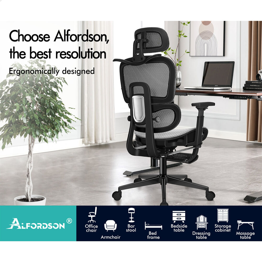 ALFORDSON Ergonomic Office Chair Mesh Executive Racing Computer Seat Black Grey