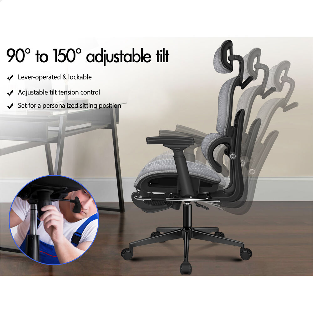 ALFORDSON Ergonomic Office Chair Mesh Executive Racing Computer Seat Black Grey