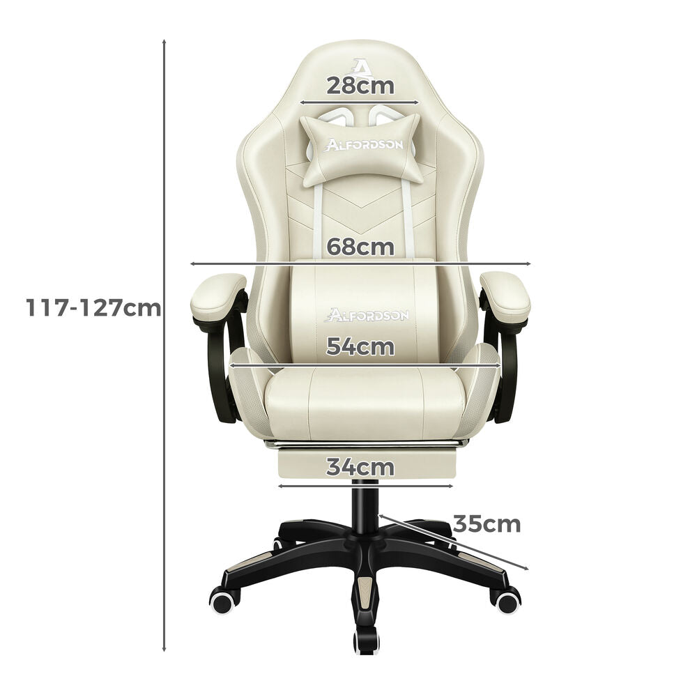 ALFORDSON Gaming Office Chair 12 RGB LED Massage Computer Seat Footrest Beige