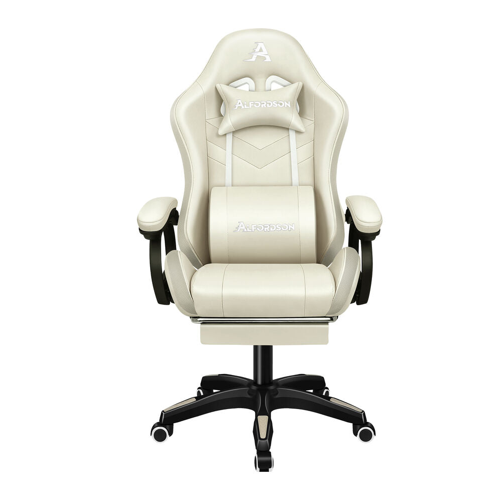ALFORDSON Gaming Office Chair 12 RGB LED Massage Computer Seat Footrest Beige