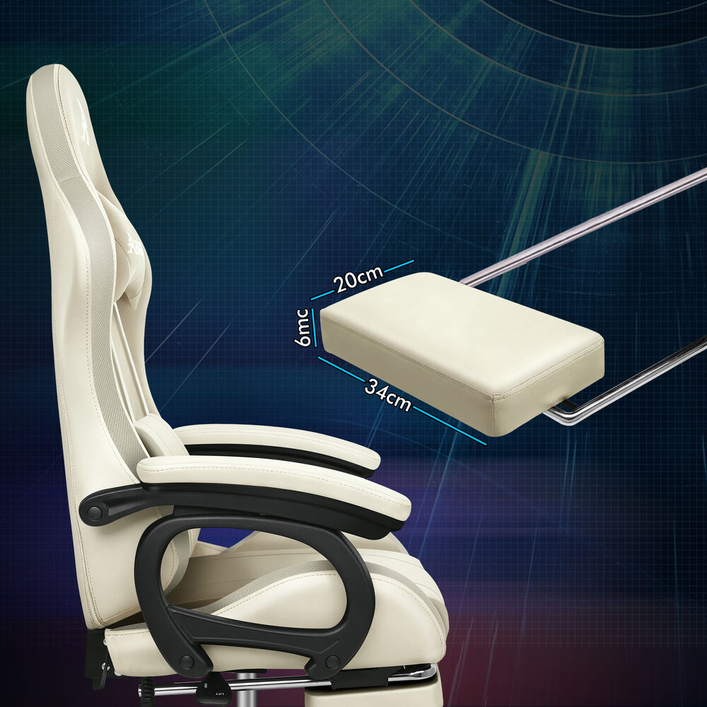ALFORDSON Gaming Office Chair 12 RGB LED Massage Computer Seat Footrest Beige