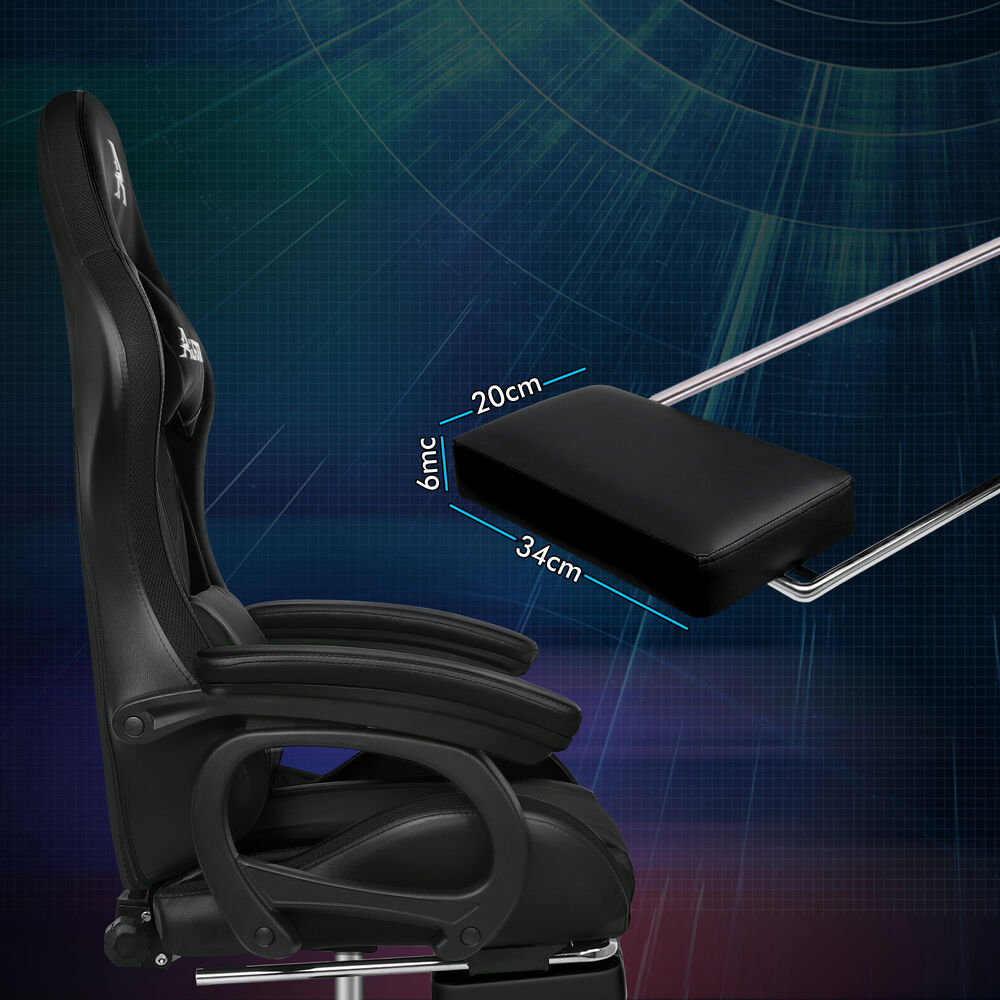 ALFORDSON Gaming Office Chair 12 RGB LED Massage Computer Seat Footrest Black