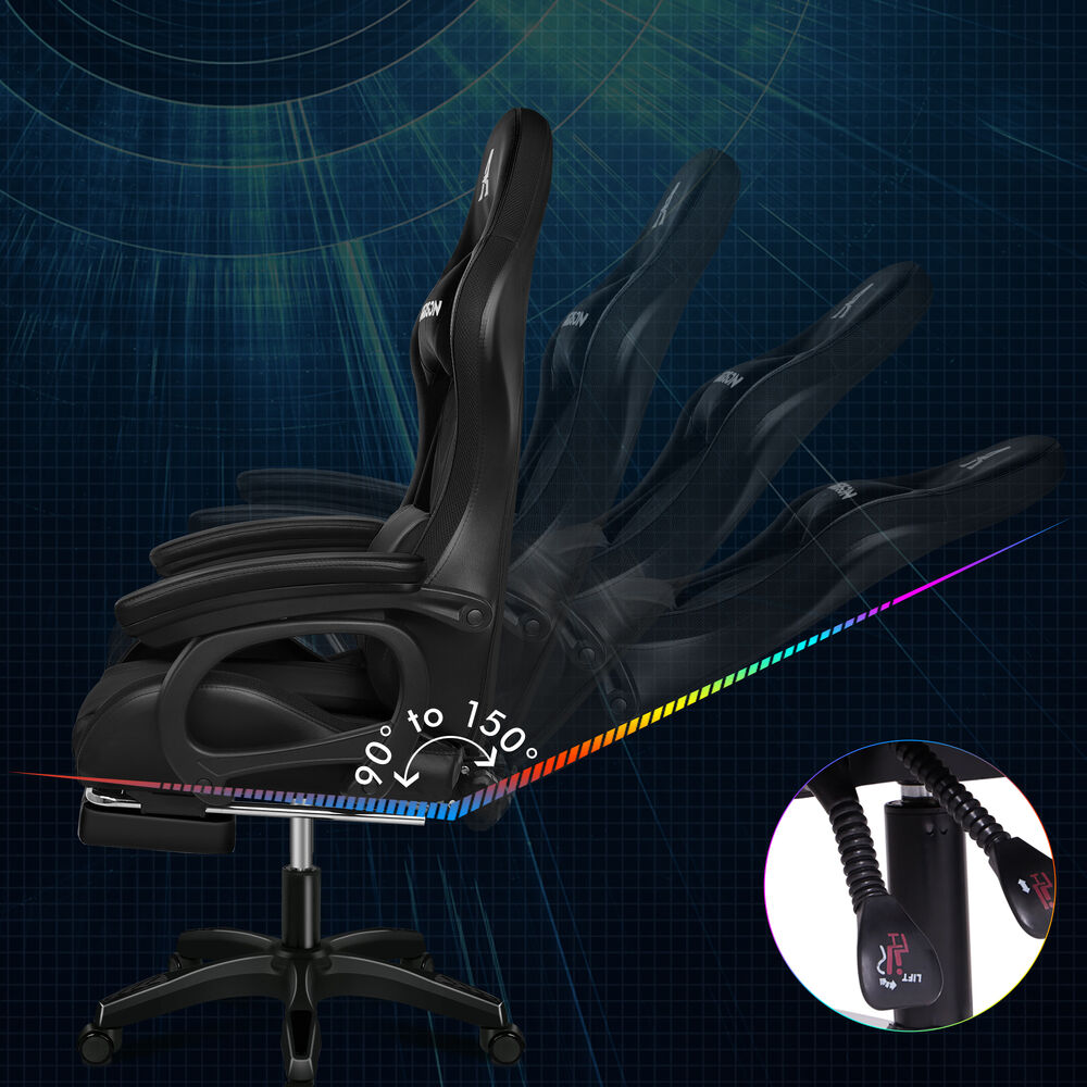 ALFORDSON Gaming Office Chair 12 RGB LED Massage Computer Seat Footrest Black
