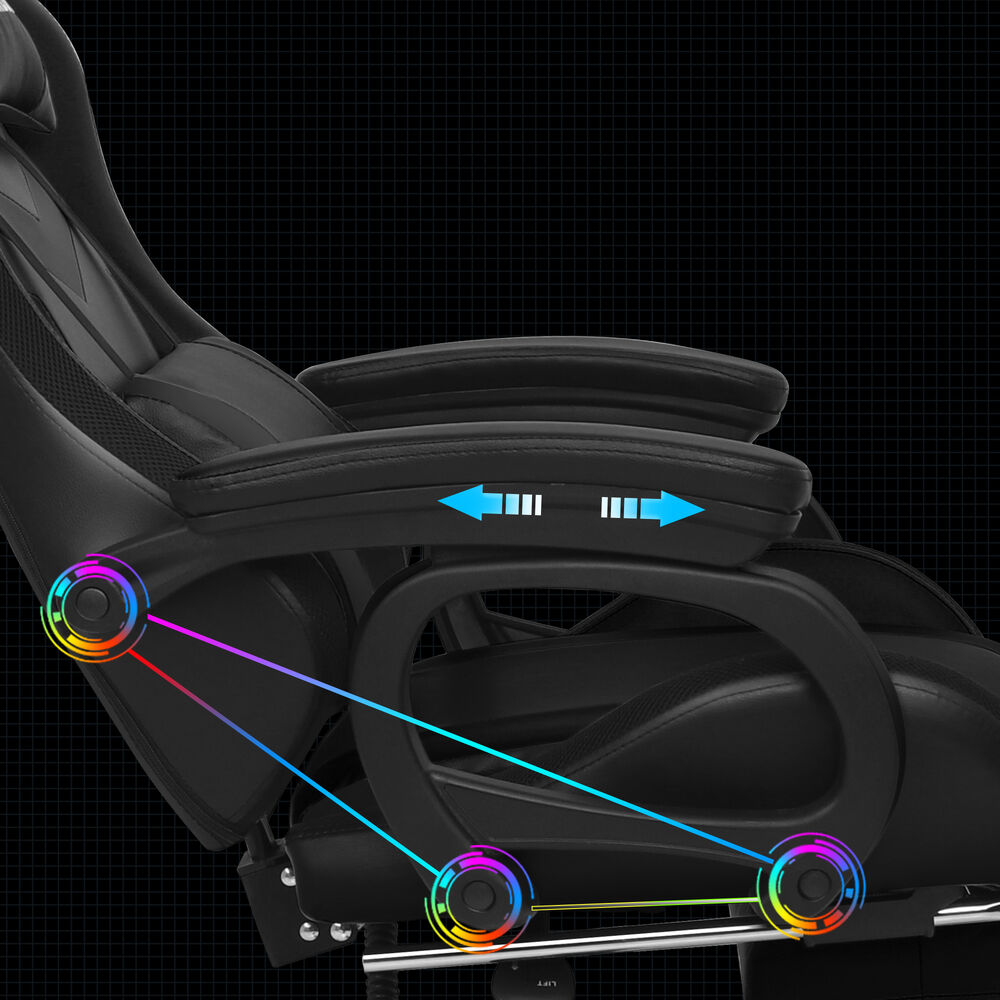 ALFORDSON Gaming Office Chair 12 RGB LED Massage Computer Seat Footrest Black