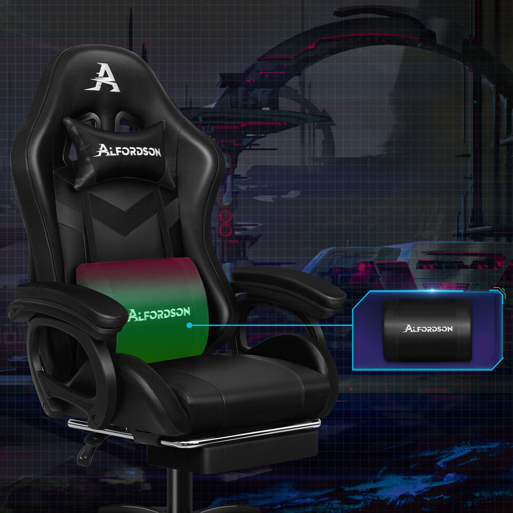ALFORDSON Gaming Office Chair 12 RGB LED Massage Computer Seat Footrest Black