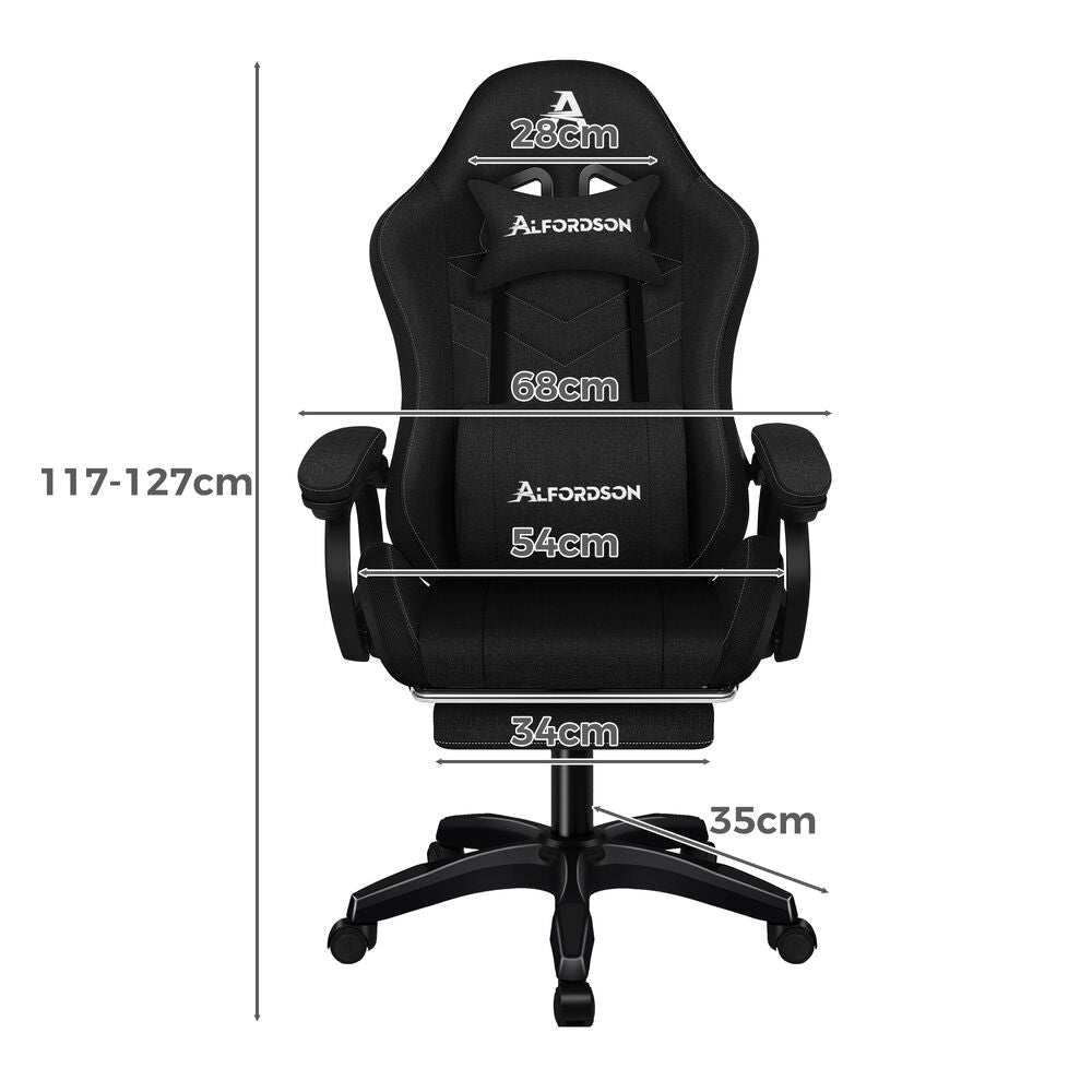 ALFORDSON Gaming Office Chair 12 RGB LED Massage Computer Seat Fabric Black