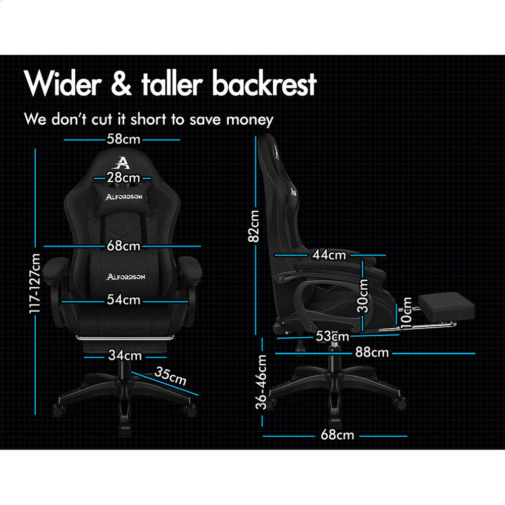 ALFORDSON Gaming Office Chair 12 RGB LED Massage Computer Seat Fabric Black