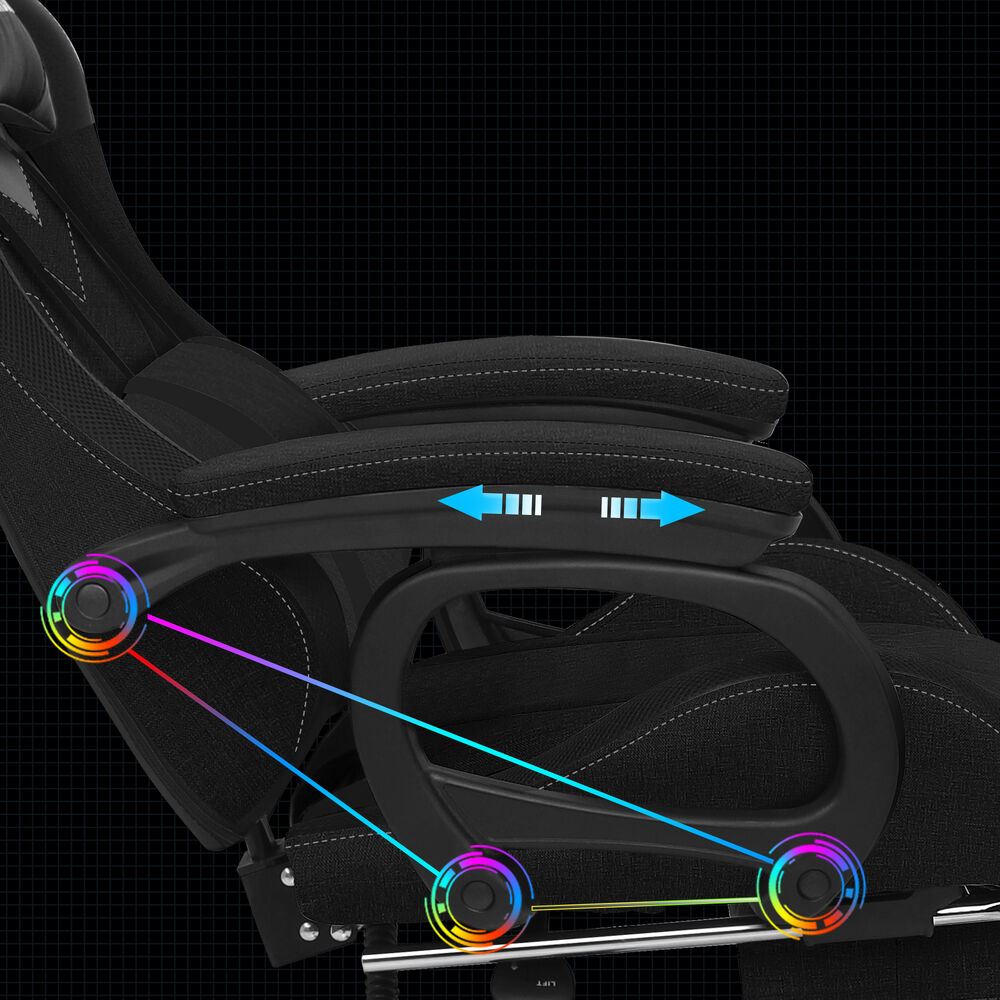 ALFORDSON Gaming Office Chair 12 RGB LED Massage Computer Seat Fabric Black