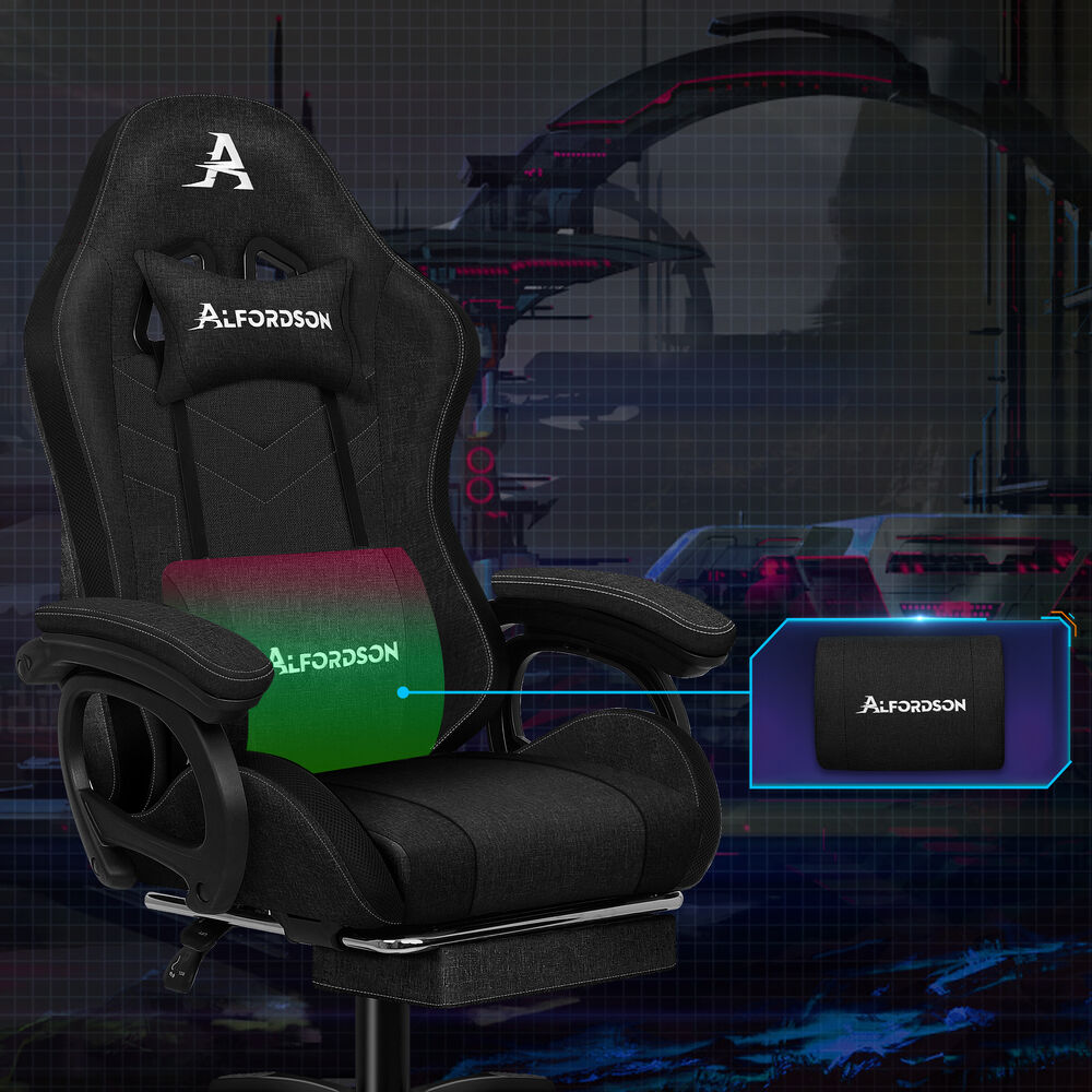 ALFORDSON Gaming Office Chair 12 RGB LED Massage Computer Seat Fabric Black