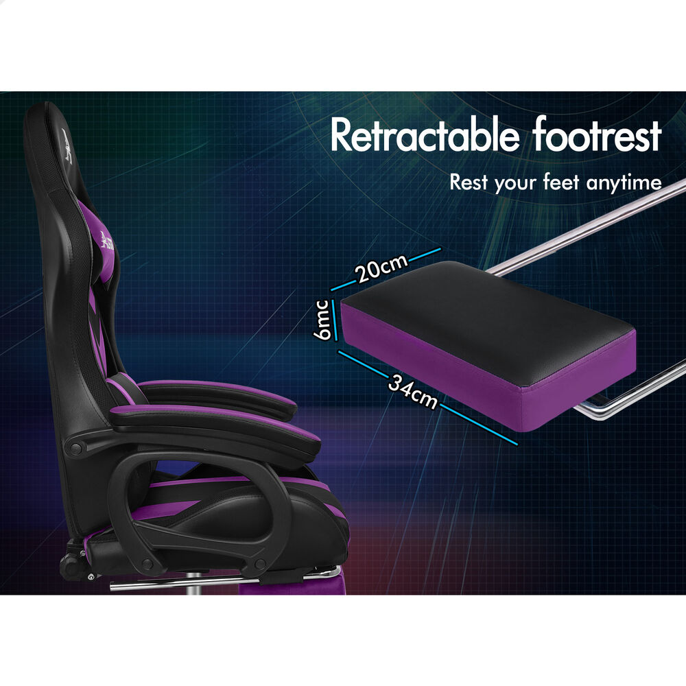 ALFORDSON Gaming Office Chair 12 RGB LED Massage Computer Seat Footrest Purple
