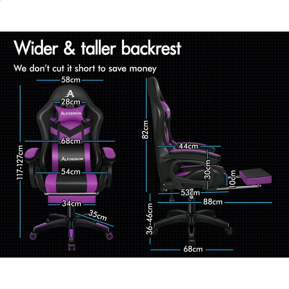 ALFORDSON Gaming Office Chair 12 RGB LED Massage Computer Seat Footrest Purple