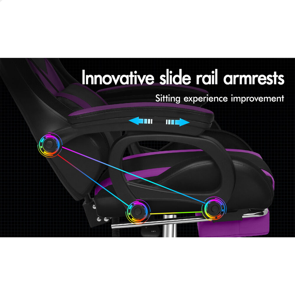 ALFORDSON Gaming Office Chair 12 RGB LED Massage Computer Seat Footrest Purple