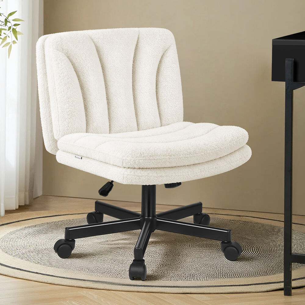 ALFORDSON Armless Office Desk Chair Mid Back Wide Seat w/ Wheels Boucle White