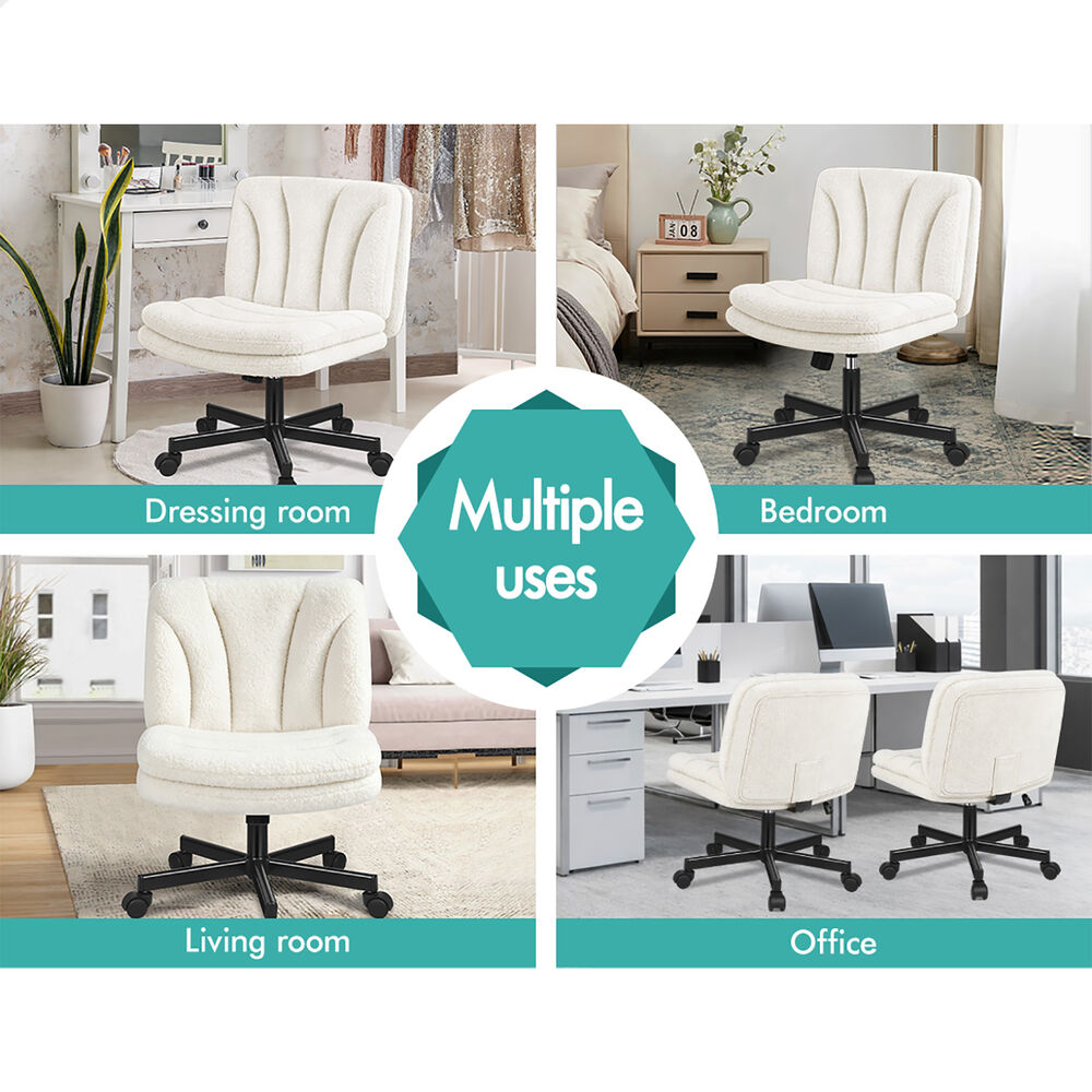 ALFORDSON Armless Office Desk Chair Mid Back Wide Seat w/ Wheels Boucle White