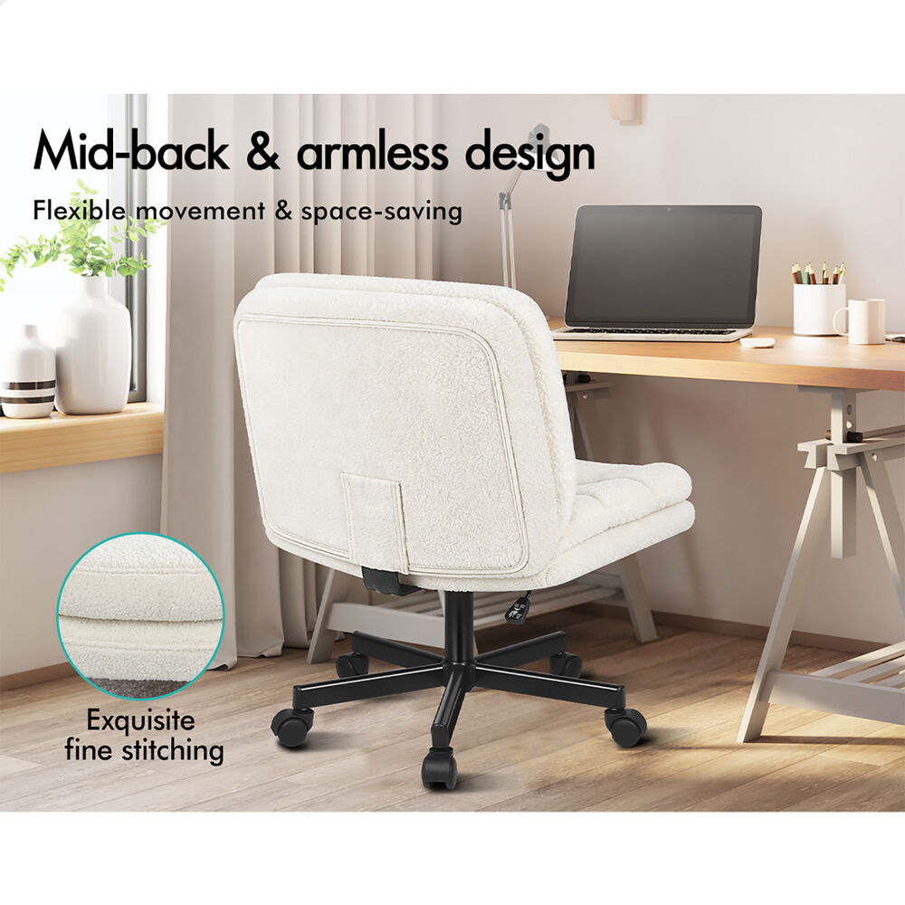 ALFORDSON Armless Office Desk Chair Mid Back Wide Seat w/ Wheels Boucle White