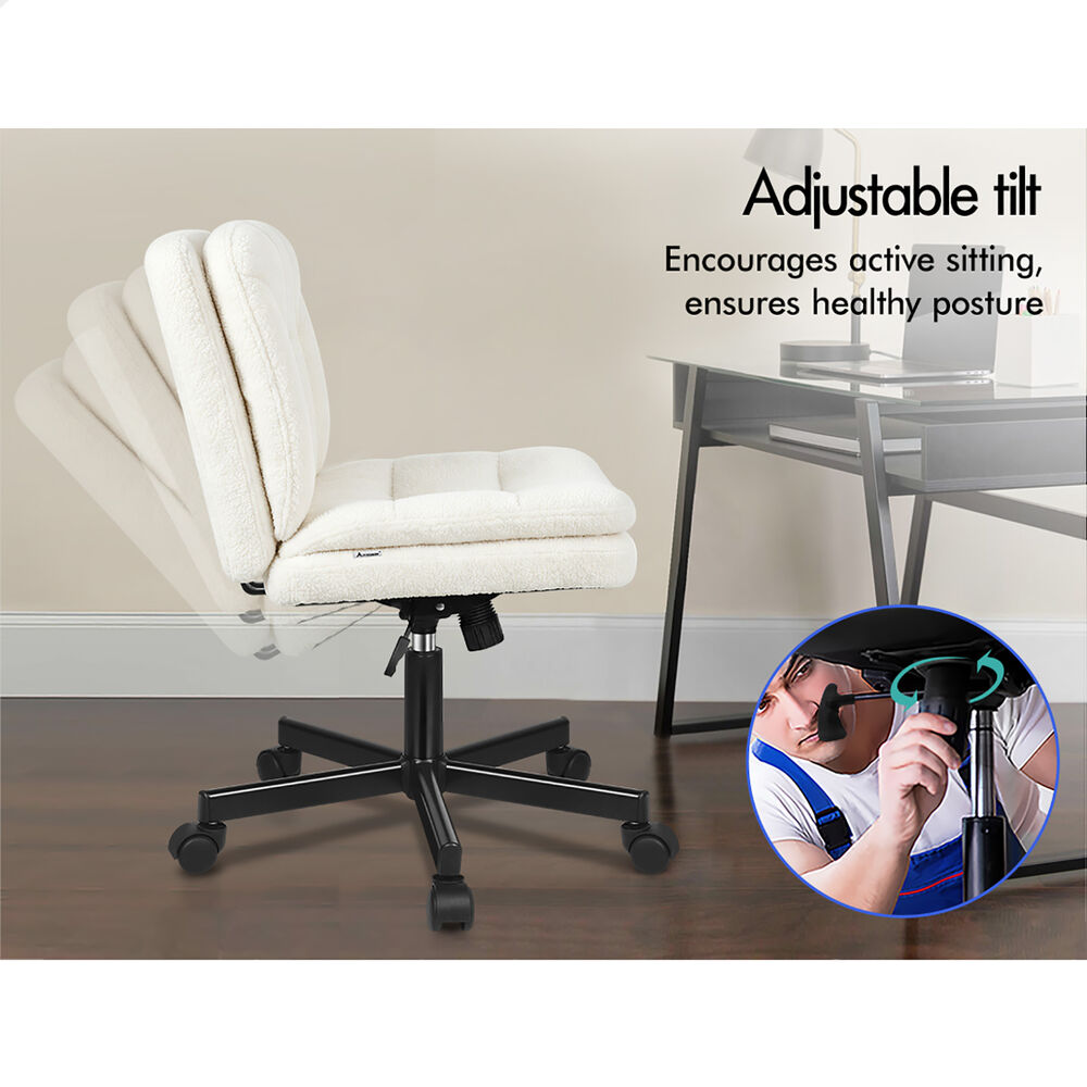 ALFORDSON Armless Office Desk Chair Mid Back Wide Seat w/ Wheels Boucle White