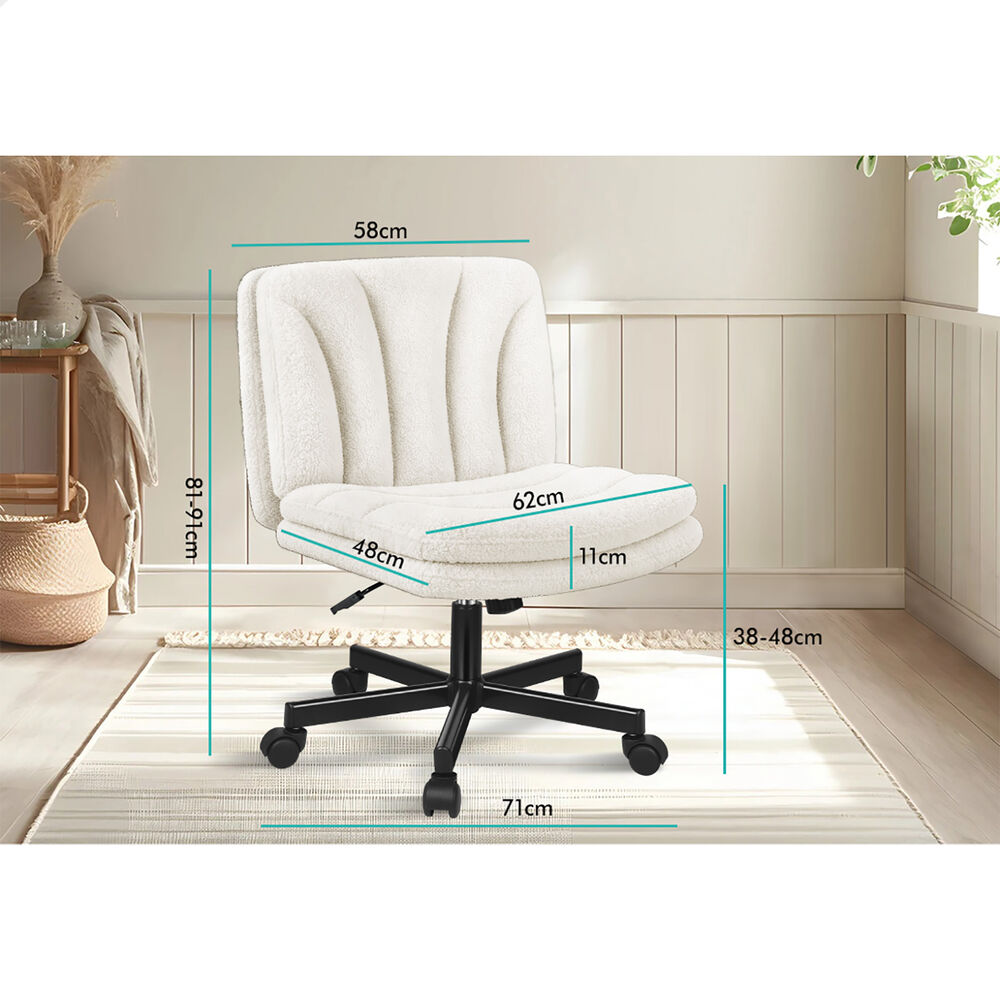 ALFORDSON Armless Office Desk Chair Mid Back Wide Seat w/ Wheels Boucle White