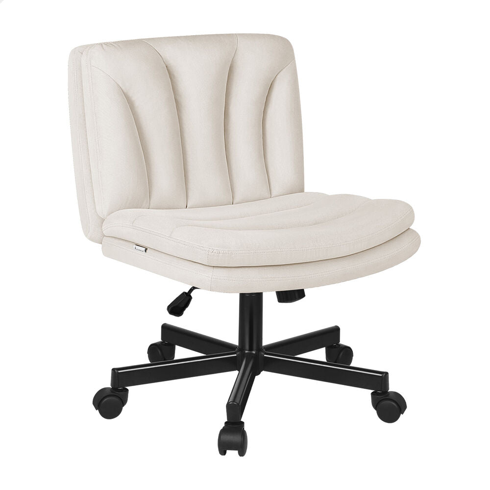 ALFORDSON Armless Office Desk Chair Mid Back Wide Seat w/ Wheels Fabric Beige