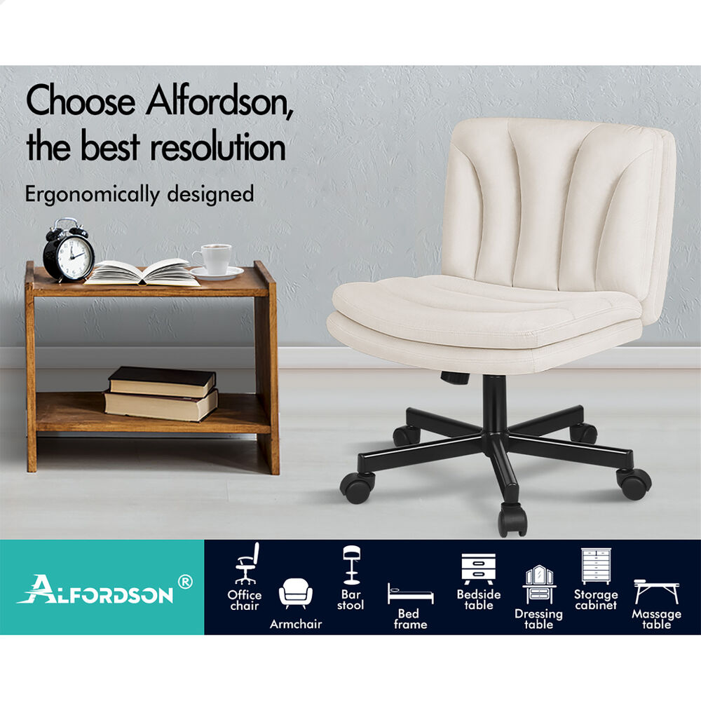 ALFORDSON Armless Office Desk Chair Mid Back Wide Seat w/ Wheels Fabric Beige