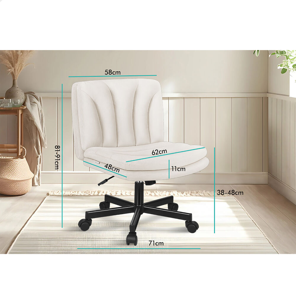 ALFORDSON Armless Office Desk Chair Mid Back Wide Seat w/ Wheels Fabric Beige