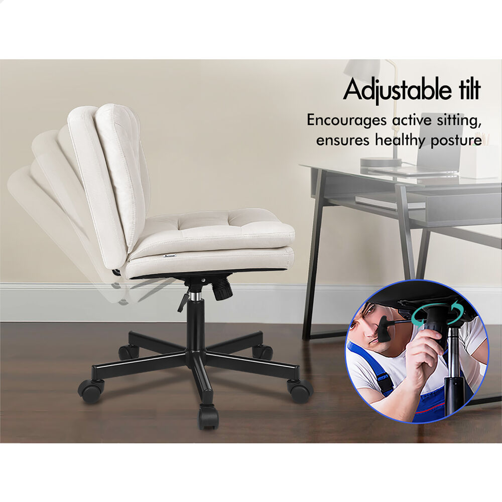 ALFORDSON Armless Office Desk Chair Mid Back Wide Seat w/ Wheels Fabric Beige
