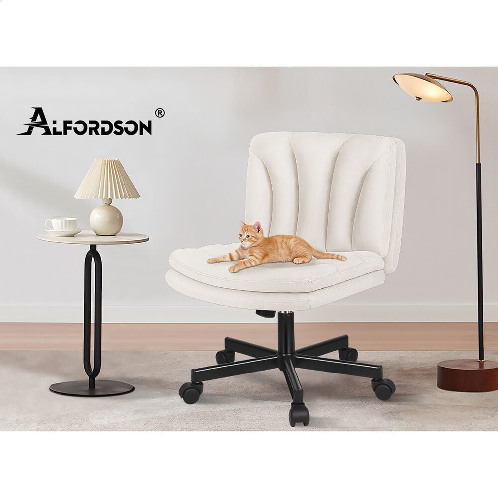 ALFORDSON Armless Office Desk Chair Mid Back Wide Seat w/ Wheels Fabric Beige