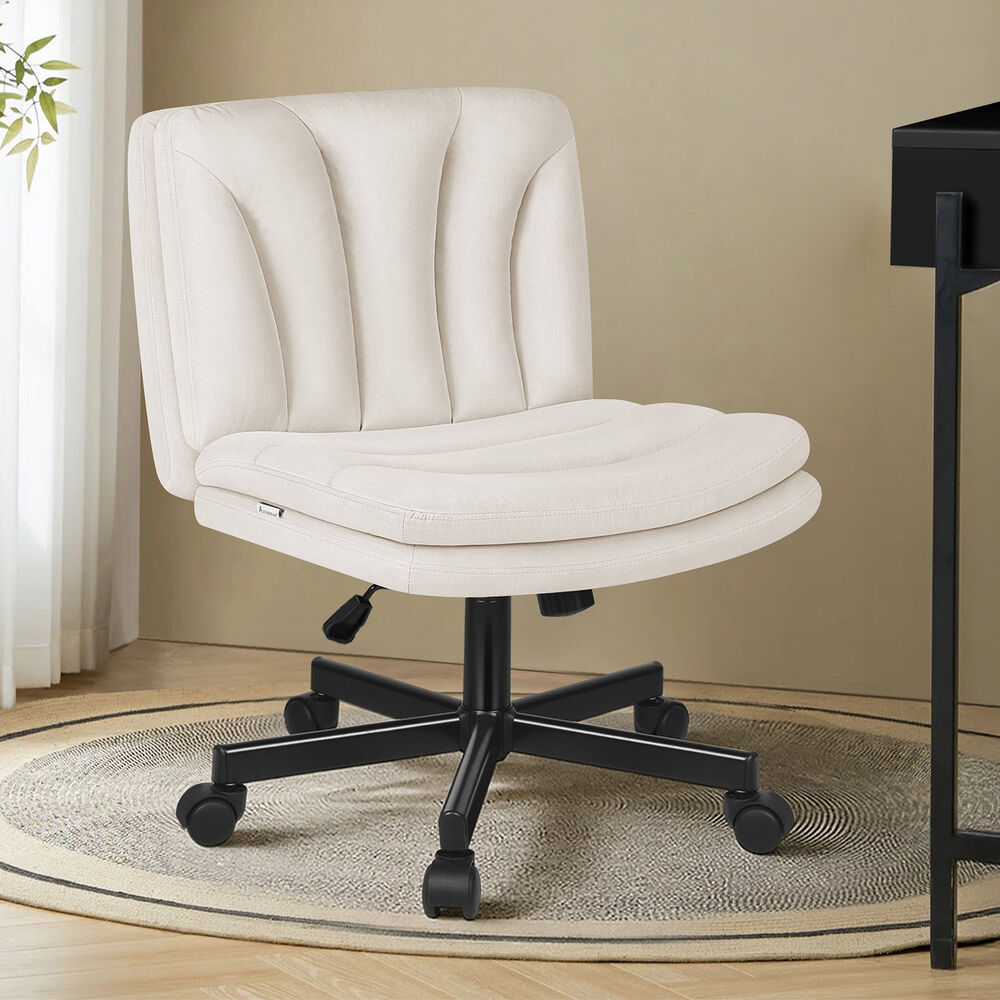 ALFORDSON Armless Office Desk Chair Mid Back Wide Seat w/ Wheels Fabric Beige