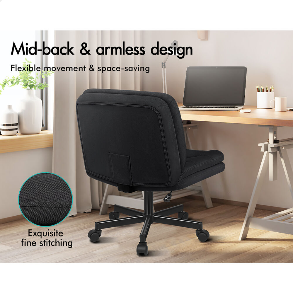 ALFORDSON Armless Office Desk Chair Mid Back Wide Seat w/ Wheels Fabric Black