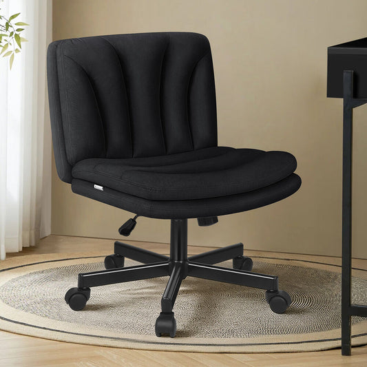 ALFORDSON Armless Office Desk Chair Mid Back Wide Seat w/ Wheels Fabric Black