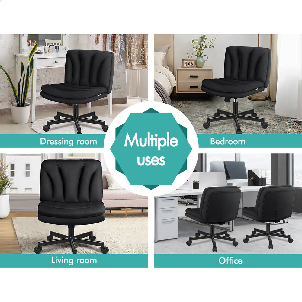 ALFORDSON Armless Office Desk Chair Mid Back Wide Seat w/ Wheels Fabric Black