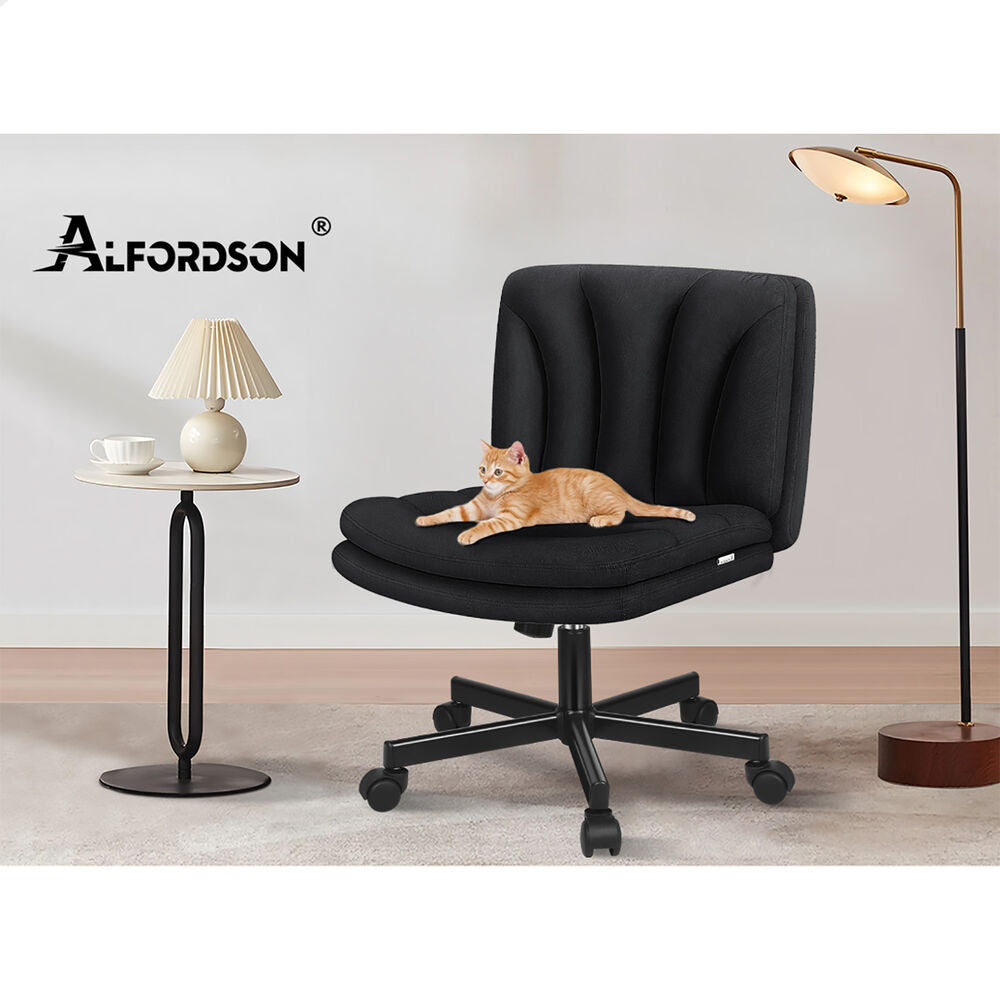 ALFORDSON Armless Office Desk Chair Mid Back Wide Seat w/ Wheels Fabric Black