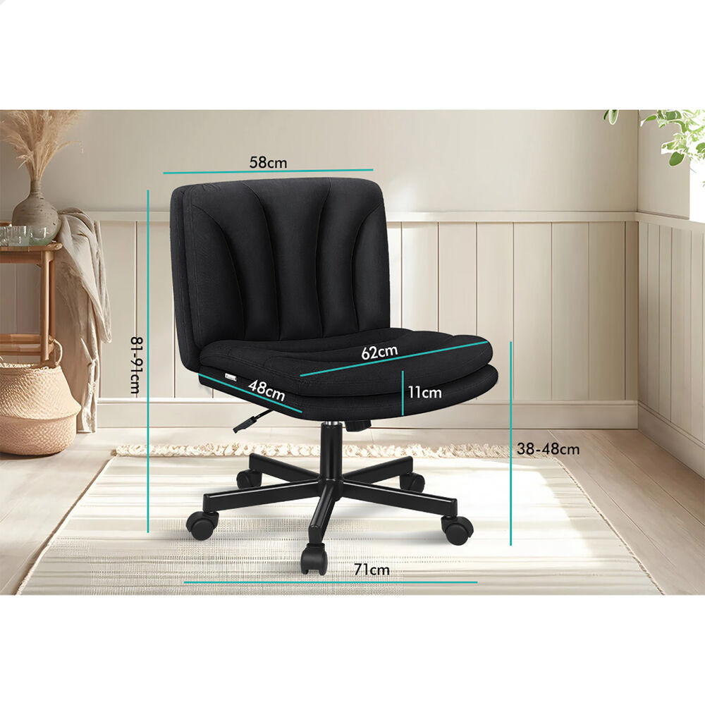 ALFORDSON Armless Office Desk Chair Mid Back Wide Seat w/ Wheels Fabric Black
