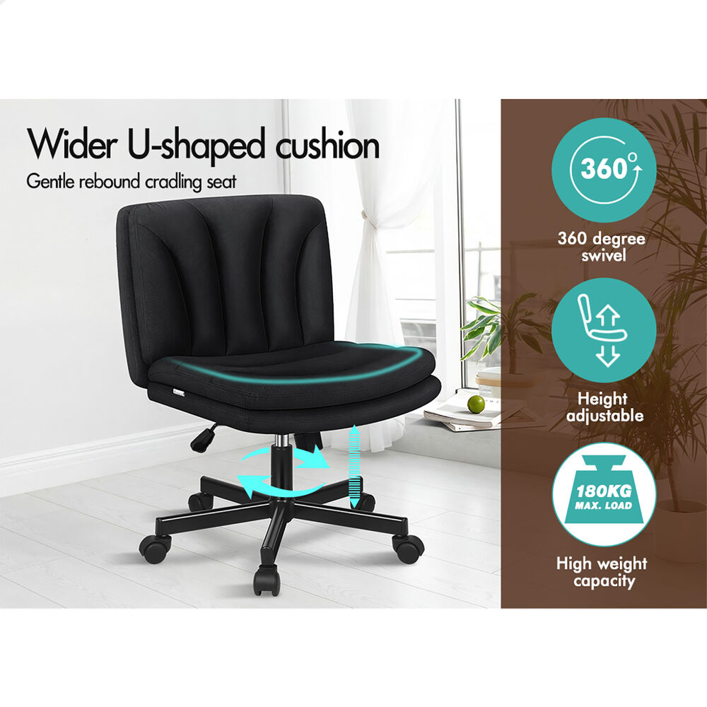 ALFORDSON Armless Office Desk Chair Mid Back Wide Seat w/ Wheels Fabric Black