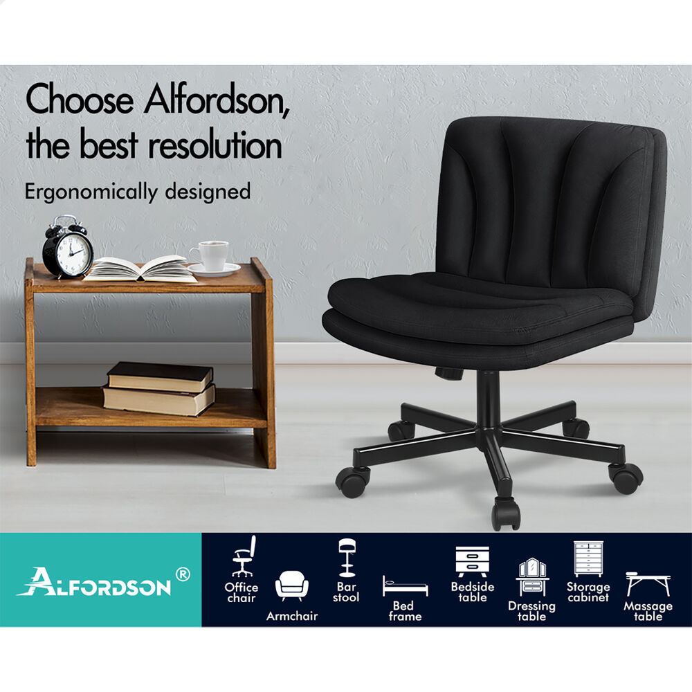 ALFORDSON Armless Office Desk Chair Mid Back Wide Seat w/ Wheels Fabric Black