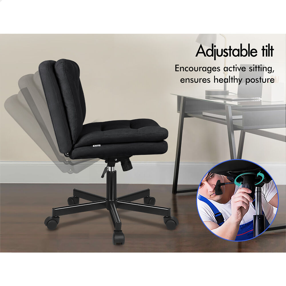 ALFORDSON Armless Office Desk Chair Mid Back Wide Seat w/ Wheels Fabric Black