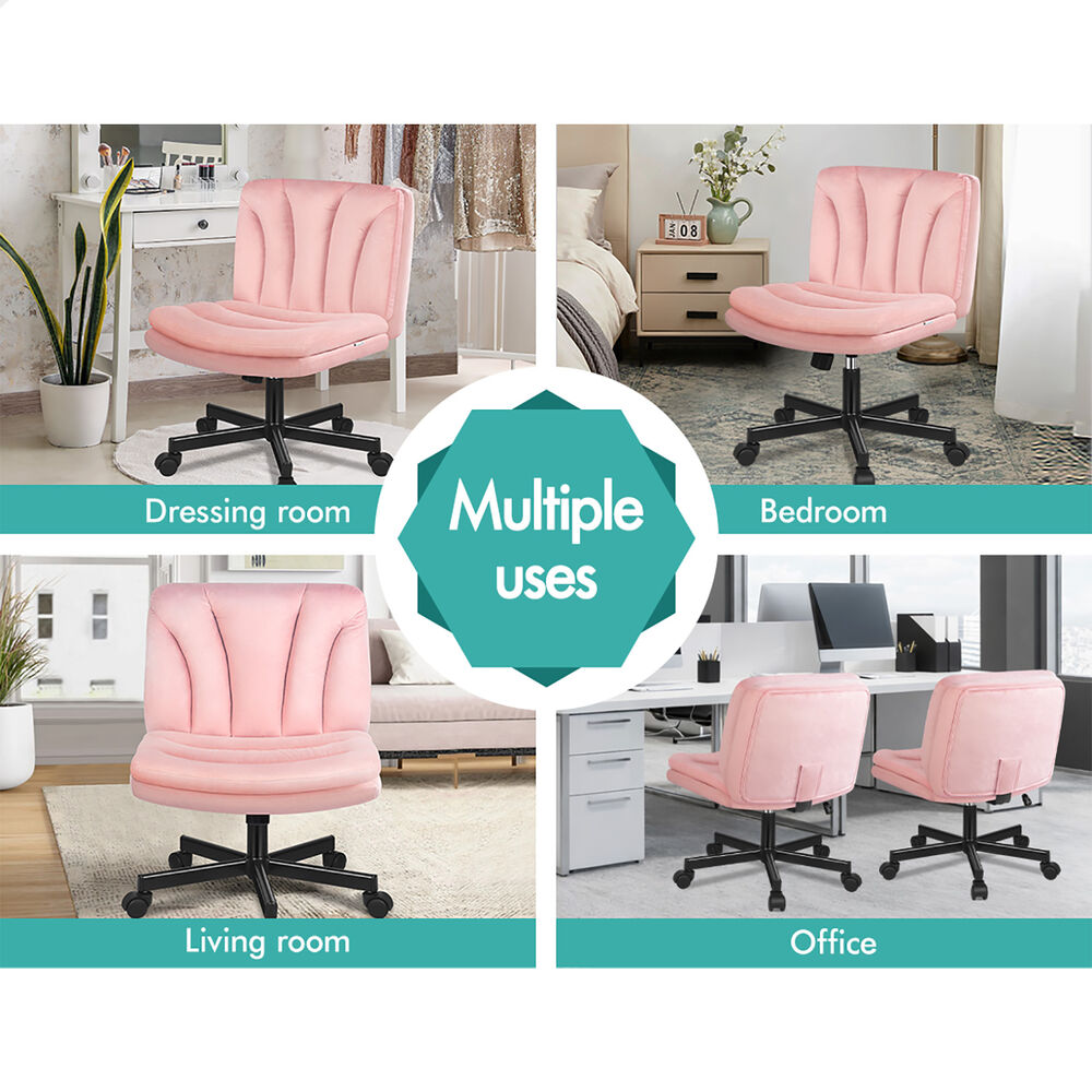 ALFORDSON Armless Office Desk Chair Mid Back Wide Seat w/ Wheels Velvet Pink