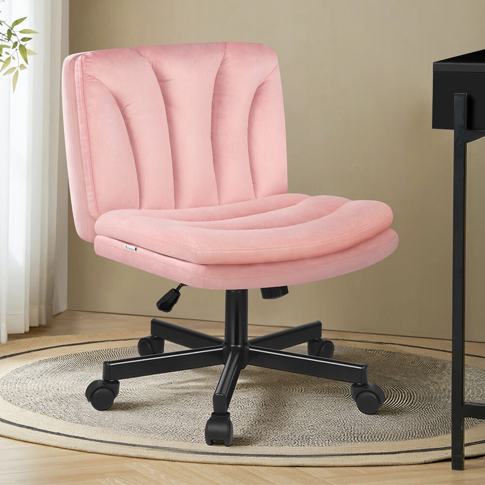ALFORDSON Armless Office Desk Chair Mid Back Wide Seat w/ Wheels Velvet Pink