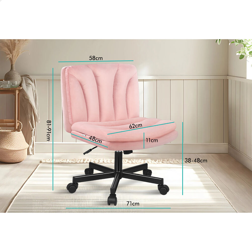 ALFORDSON Armless Office Desk Chair Mid Back Wide Seat w/ Wheels Velvet Pink