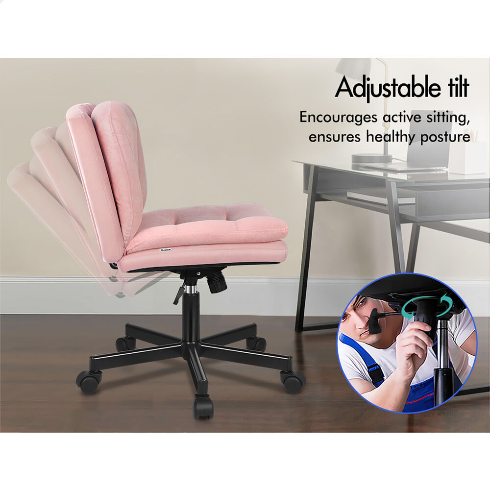 ALFORDSON Armless Office Desk Chair Mid Back Wide Seat w/ Wheels Velvet Pink