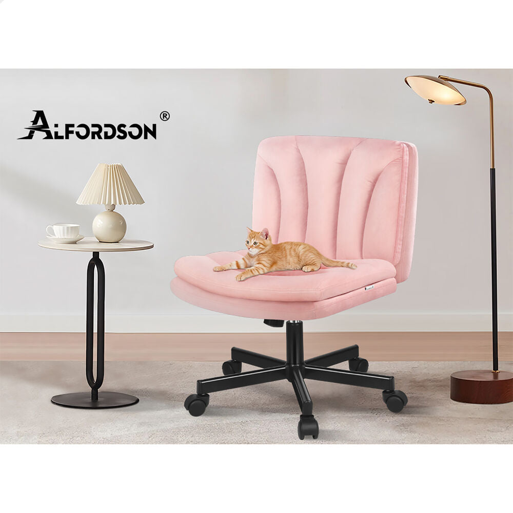 ALFORDSON Armless Office Desk Chair Mid Back Wide Seat w/ Wheels Velvet Pink