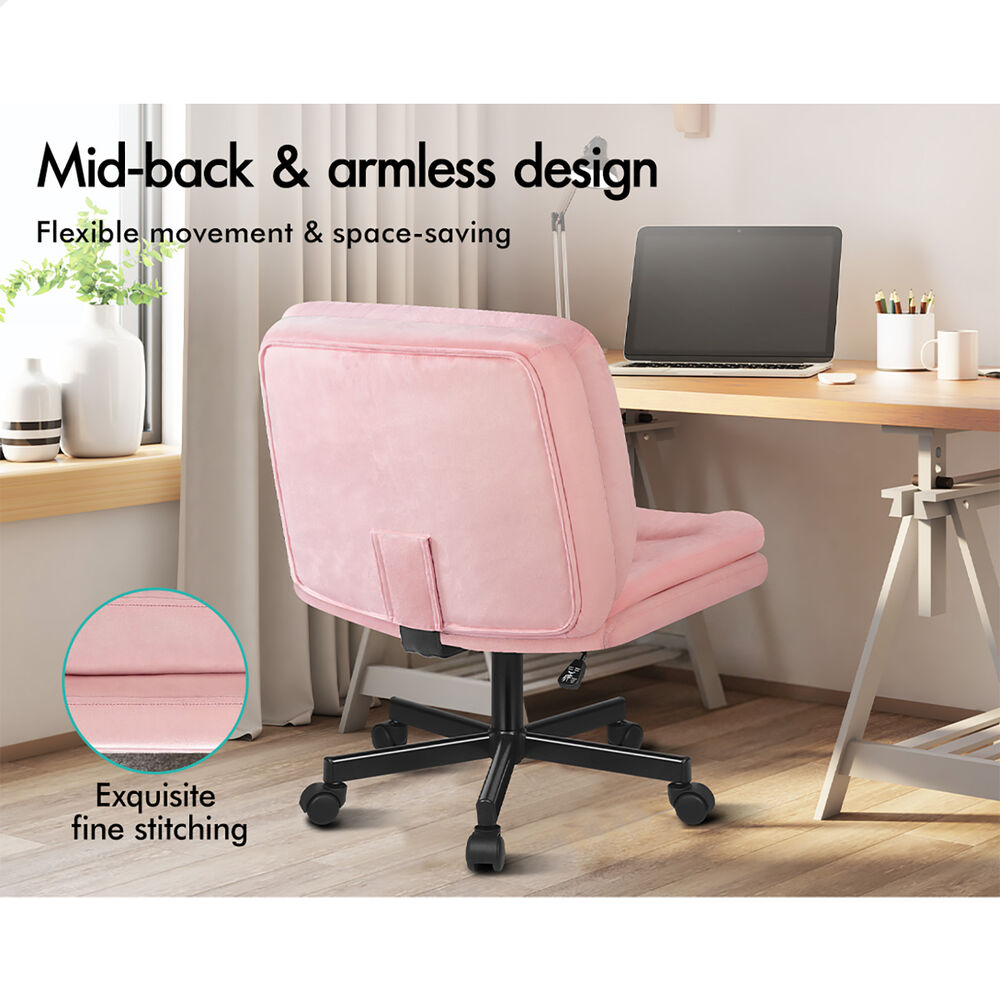 ALFORDSON Armless Office Desk Chair Mid Back Wide Seat w/ Wheels Velvet Pink