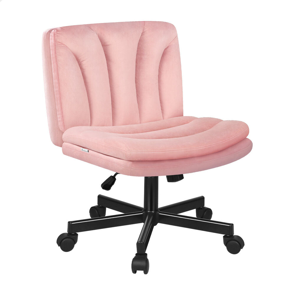 ALFORDSON Armless Office Desk Chair Mid Back Wide Seat w/ Wheels Velvet Pink