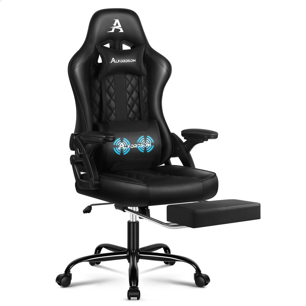 ALFORDSON Gaming Office Chair Massage Computer Footrest Seat Leather All Black