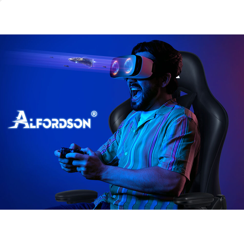 ALFORDSON Gaming Office Chair Massage Computer Footrest Seat Leather All Black