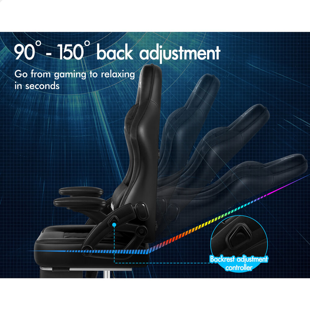 ALFORDSON Gaming Office Chair Massage Computer Footrest Seat Leather All Black